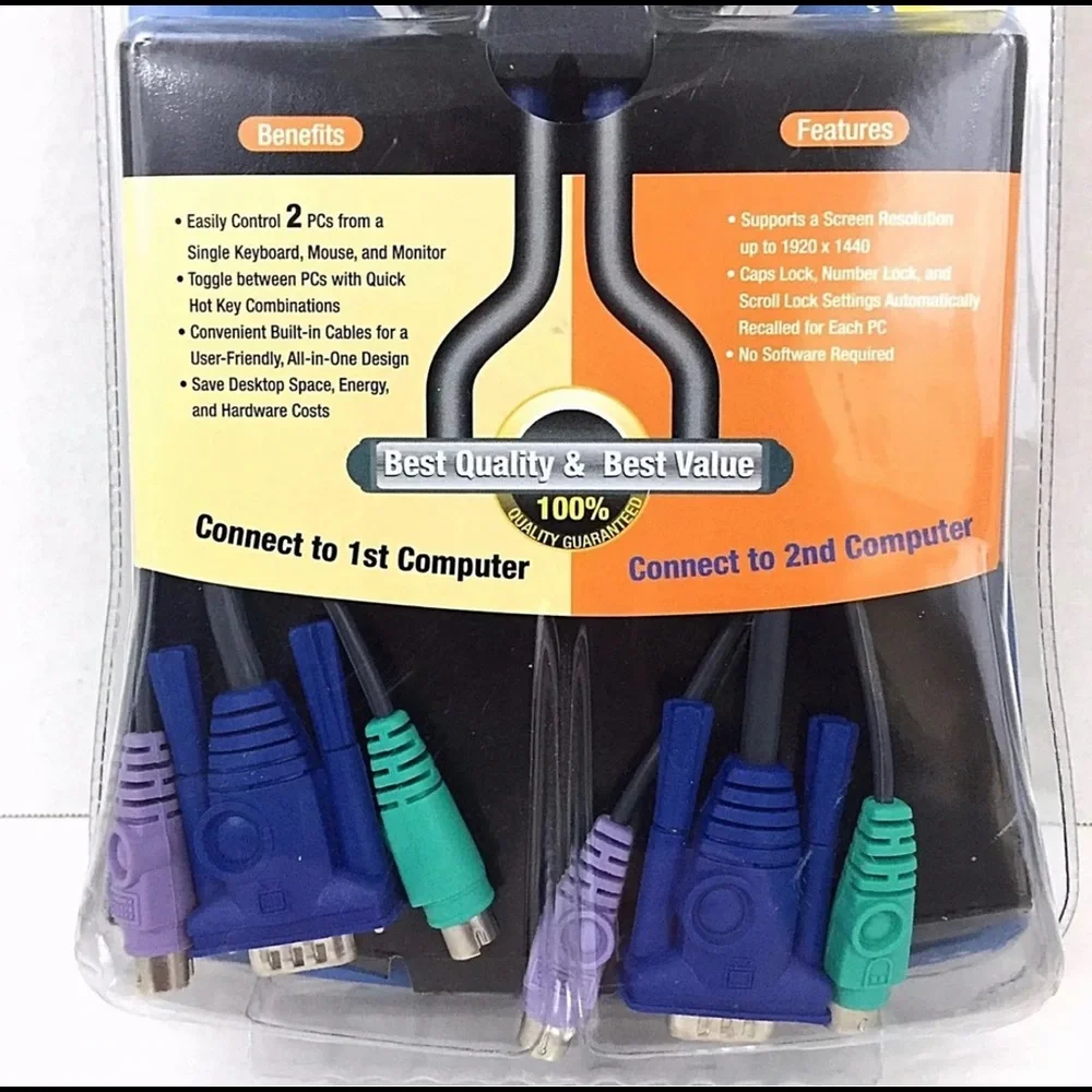 Linksys Integrated KVM 2 Port Switch KVM2KIT Built In Cables Control 2 PC Cisco